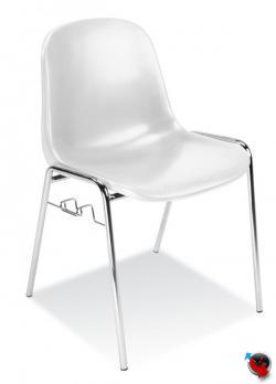 Kunststoff Stapelstuhl stabil - Sitz-und Rückenlehne weiß - Gestell chrom - Design Kunststoff Stapelstuhl sofort lieferbar - für Ärzte und Design Liebhaber -  GS Zertifiziert vom TÜV Rheinland !